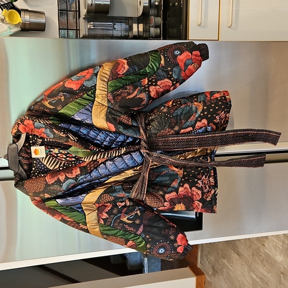 💕FARM RIO💕 Black Wild Bananas Metallic Reversible Puffer Jacket Large L NWT - Picture 11 of 16